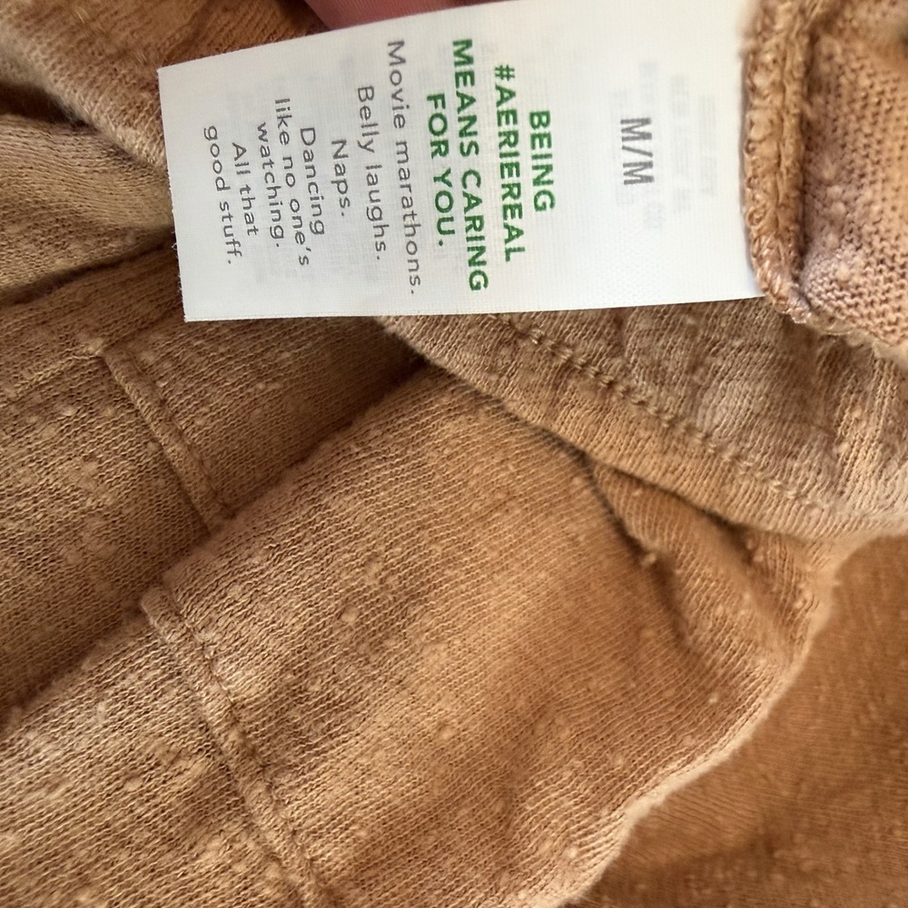 Aerie Medium Jogger Pants Knit Pull On Lounge Casual Light Brown Tan Comfy Tie - Picture 6 of 6